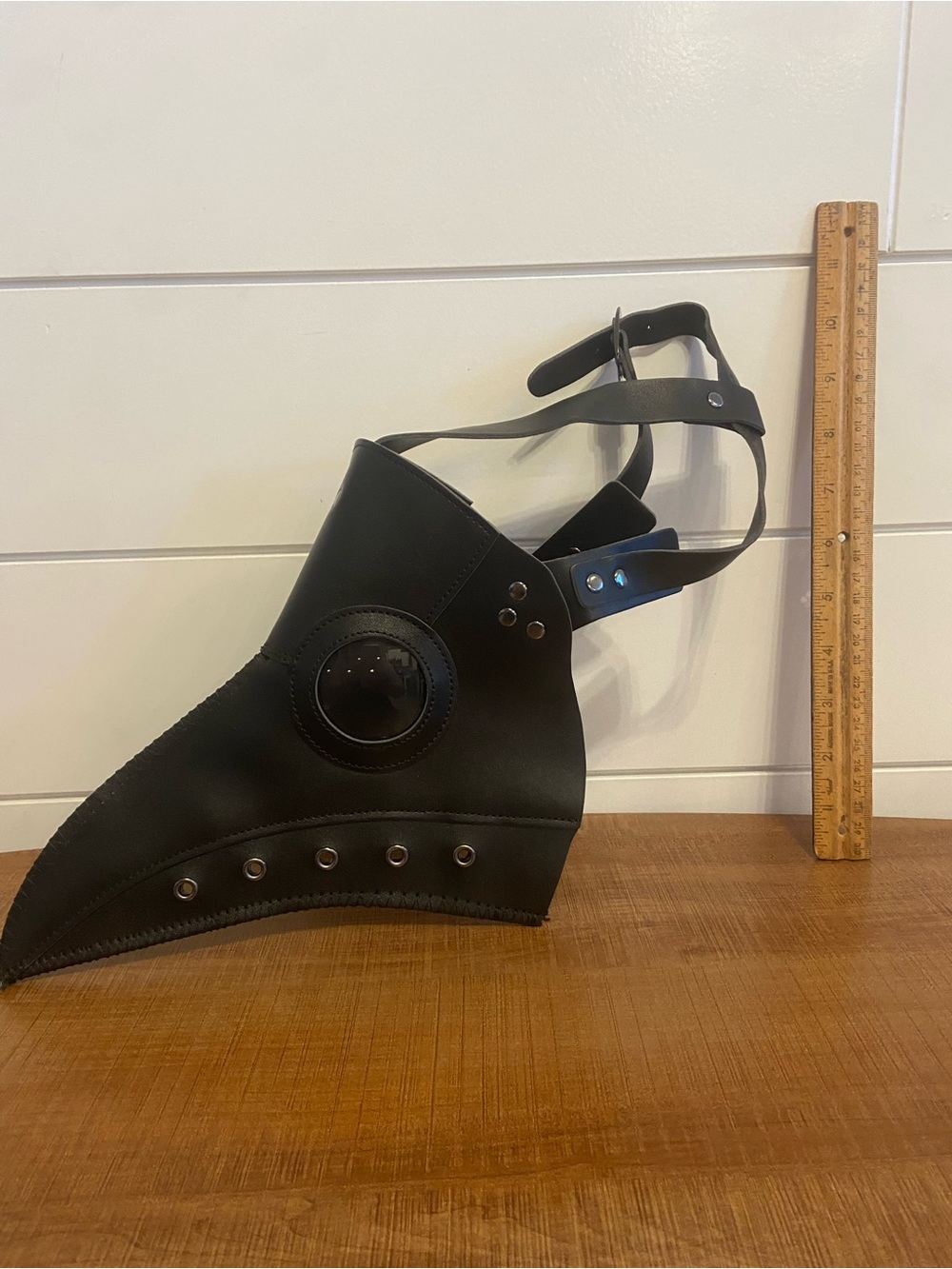 Men's Black Plague Doctor Style Face Mask with Rivet Details